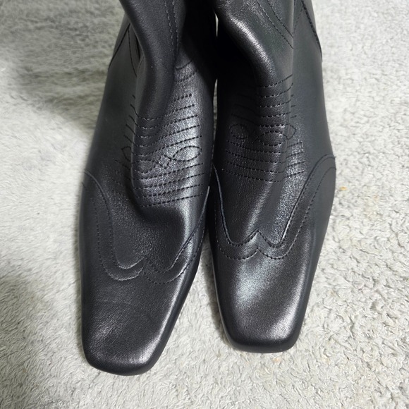 Steve Madden Josephine Black Leather Square Toe Heel Cowboy Boots Women's 10 NEW - Picture 3 of 7